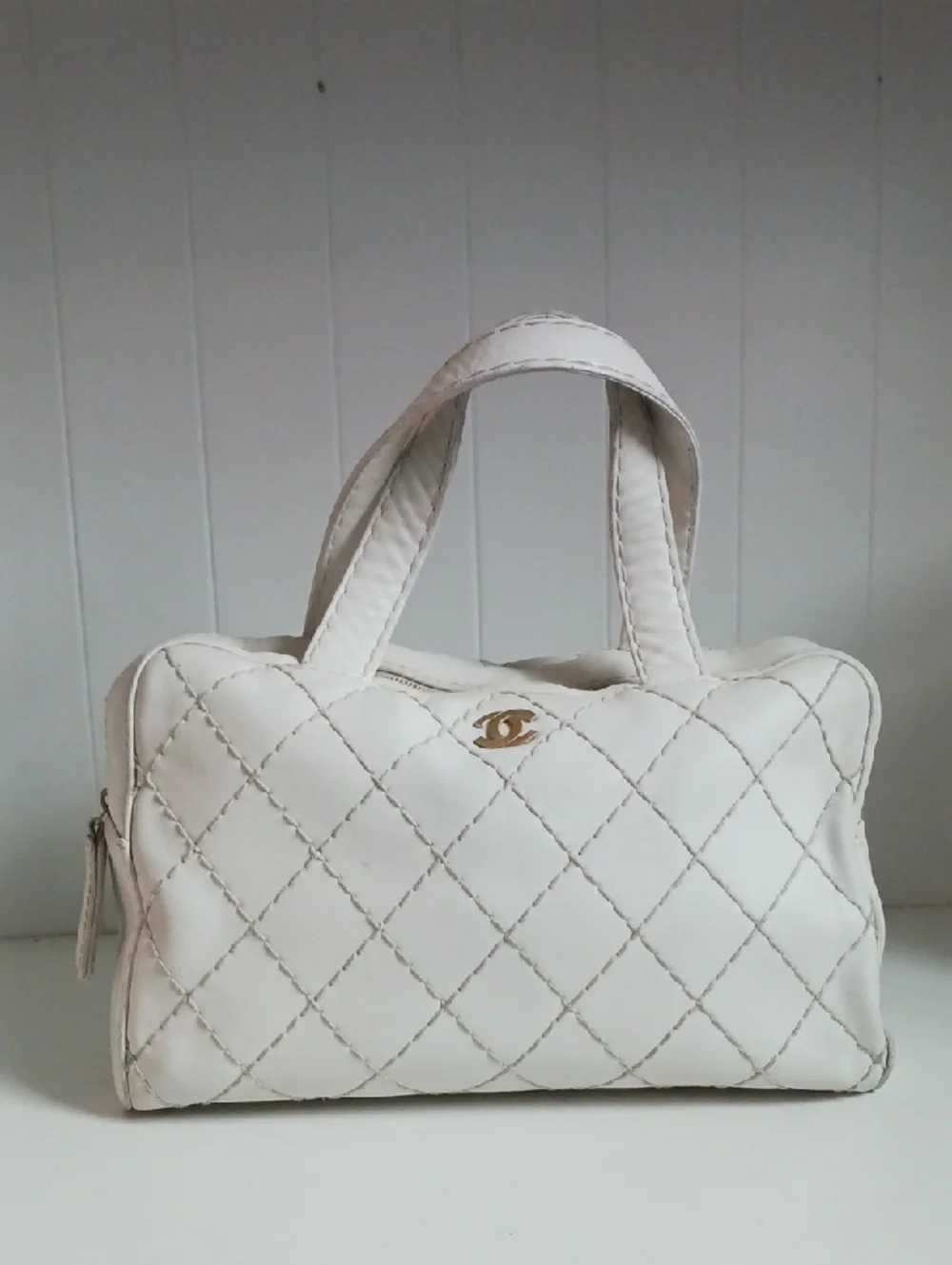 CHANEL VTG WHITE WILD STICH AS IS BAG.